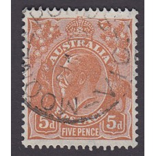 Australian    King George V    5d Brown   C of A WMK   Plate Variety 3R27..